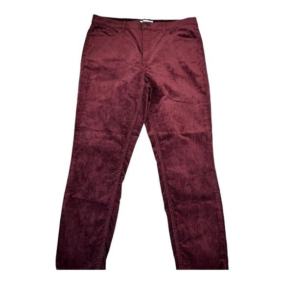 LOFT Red Maroon Burgundy Velvet Pant Women SZ 14/32 Petite-Modern Skinny - Picture 16 of 16